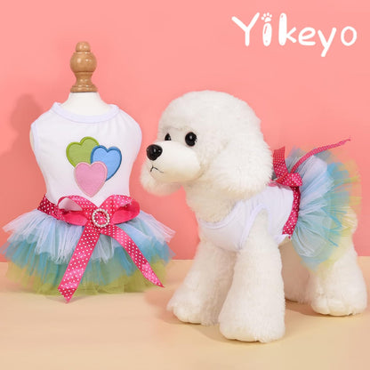 Small Dog Dress Set for Yorkies and Chihuahuas - Lace Tutu Vest Skirt Princess Costume (Green & Pink, X-Small)