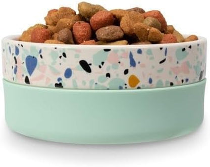 Now House for Pets by  Mint Terrazzo Duo Bowl, Small | Dishwasher Safe and Easy to Clean Dog Bowl with Anti-Skid Lid | Versatile Bowl for Dogs for Storage or Travel