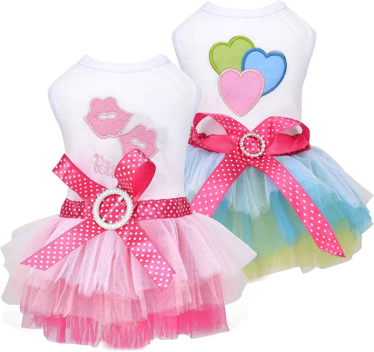 Small Dog Dress Set for Yorkies and Chihuahuas - Lace Tutu Vest Skirt Princess Costume (Green & Pink, X-Small)